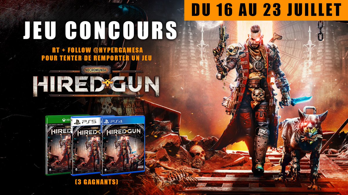 #Concours 
Tentez de remporter 1 jeu Necromunda Hired Gun sur PS4 - PS5 ou Xbox.
Au total 3 gagnants.
Pour participer :
✔️Follow <a href="/HypergamesA/">Hypergames Auchan</a>
✔️RT le tweet
TAS le 23/07 à 17h
👉bit.ly/2VrNobj