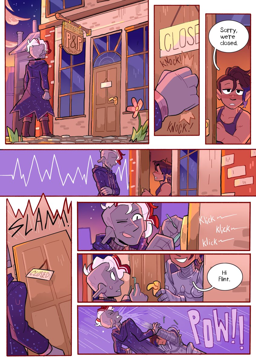 D&D comic commission for @solsailing!
It's about their character Flint returning to his family home after being gone for a very long time (also his original body was killed, and his sister is the only family member who knows about it, whoopsies!) 