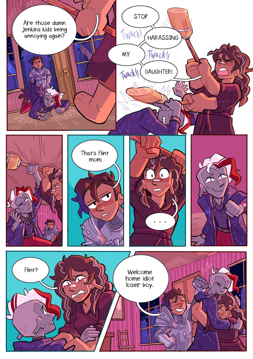 D&D comic commission for @solsailing!
It's about their character Flint returning to his family home after being gone for a very long time (also his original body was killed, and his sister is the only family member who knows about it, whoopsies!) 