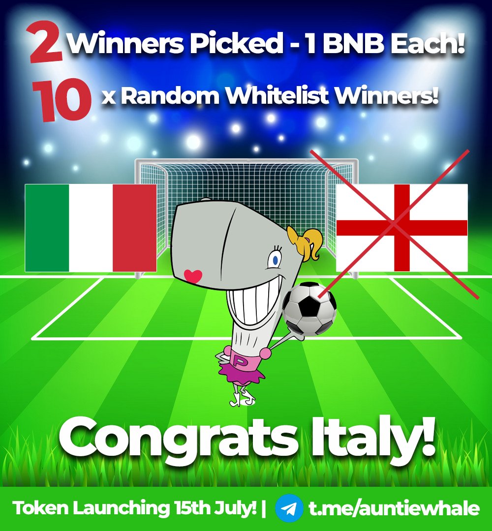 auntiewhale's tweet photo. Congrats Italy! 

Well done to those who picked correct!

We are going to announce the winners Monday 22:00 UTC. 

We will put all entries into a spreadsheet &amp; use google num generator. We will film it. Fully transparent!

#Euros2020 #Euro2020Final https://t.co/V1Fy4QgW0c