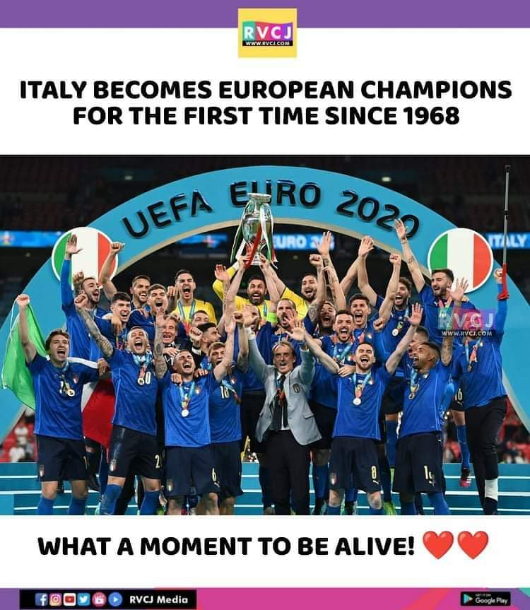And the prestigious and precious trophy goes to Italy 🇮🇹
The winner of UEFA EURO 2020 👏👏
Congratulations team ❤️
🇮🇹 1-1🇬🇧
Penalty 3 - 2
#UEFAEURO2020