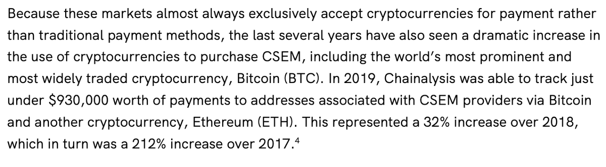 mike_salter's tweet photo. Some interesting data on the use of cryptocurrencies to trade in child sexual abuse material. https://t.co/QOvIqH4gtO https://t.co/e243xrtvdM