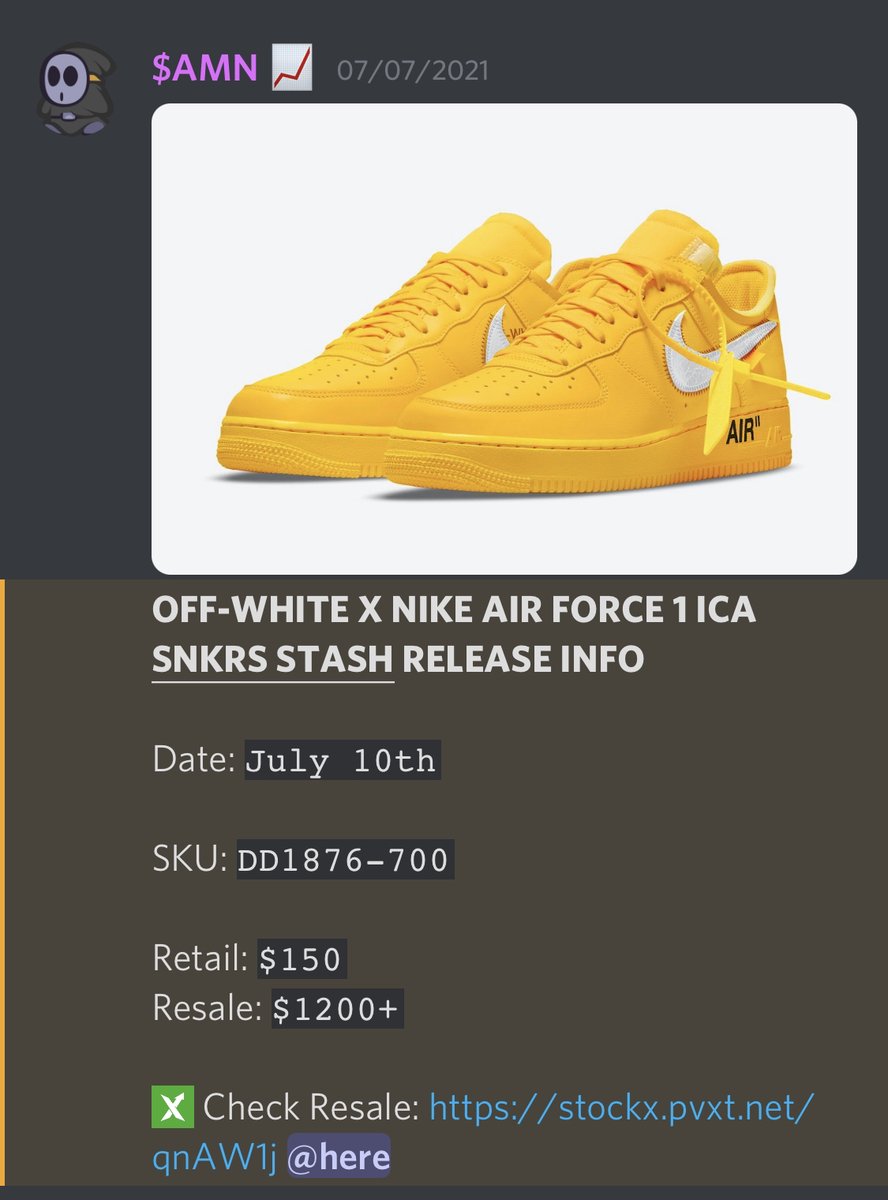 Our early info came in clutch! 🎯

We alerted members days before the SNKRS stash release for the Off-White x Nike Air Force 1 "University Gold/Lemonade." 🚨

Did you manage to cop on this SNKRS stash release? 👇
