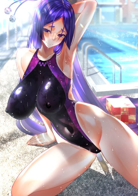 エロい競泳水着🩱頼光さんとプールに行きたい… #暑いから水着絵をUPして元気を出す #FGO #今日のらくがき 