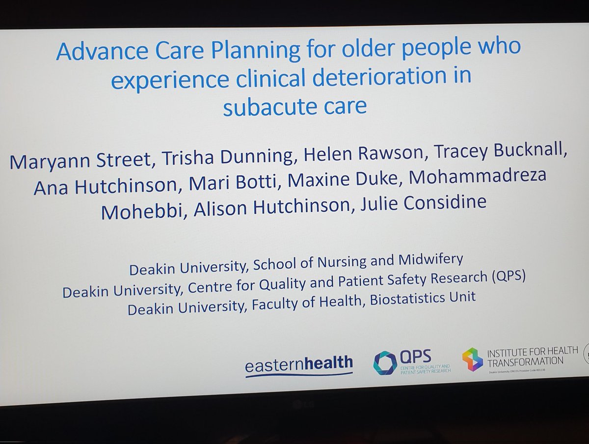 maryann_street's tweet photo. I was very pleased to share our research findings about recognition &amp; response to clinical deterioration and Advance Care Planning in subacute care #ISQuaConference #ISQua @DrHelenRawson @nursedecisions @ali_candlebark @Julie_Considine @AnaHDeakinQPS @DeakinQPS https://t.co/qNqIqda3Xo