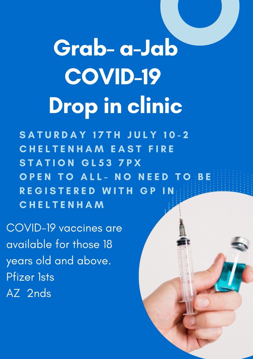 💉Still waiting to have a COVID jab?

🚃🚗Please get a lift or use public transport if possible. 

💉No appointment needed.

🦠 Please wait 4 weeks after a positive COVID PCR test before having your jab.

😷 Please wear a facemask to the centre.

See you there
