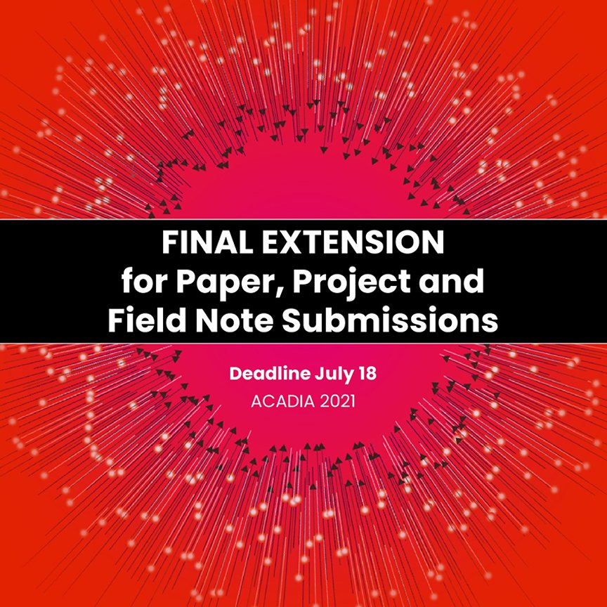 acadiaorg's tweet photo. FINAL EXTENSION for #ACADIA2021 #conference submissions on July 18! https://t.co/MpN4SZjzj7
Organizers: @SParascho @BiaynaBogosian @VernelleNoel @garciadelcast @responsiveknit #BehnazFarahi and #JuneGrant. #architectureconference #computationdesign #ACADIAorg #criticalcomputation https://t.co/SShwpcA9Pg