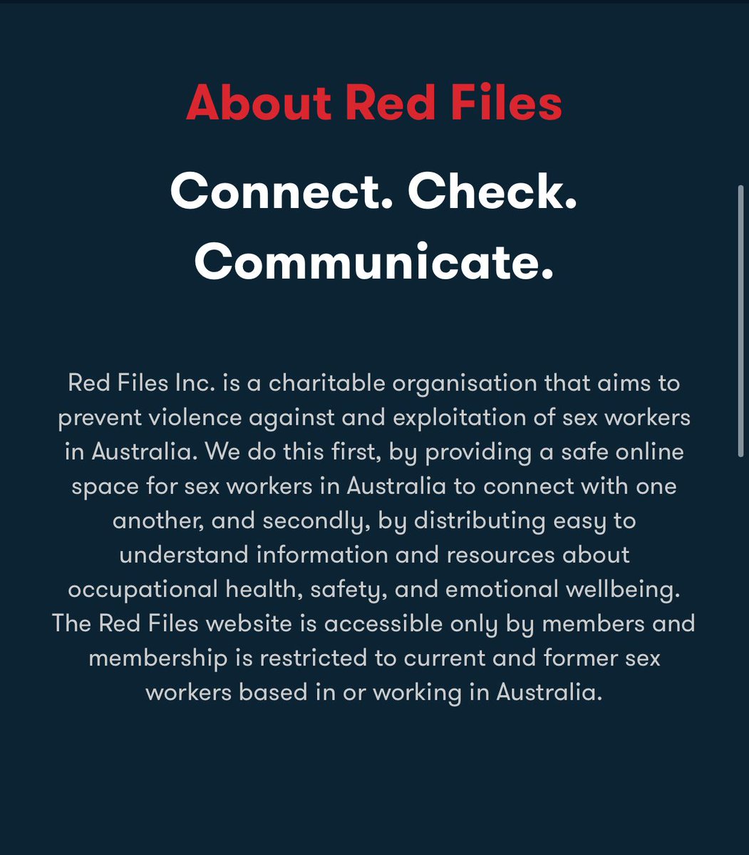 redfilesinc's tweet photo. Red Files is one of the largest online #sexworker community spaces in Australia. We are a 100% not-for-profit charity and 100% sex worker led. 
Join now to connect with peers, share information and safety resources: https://t.co/yajenLDPvV https://t.co/tWPkTLSvGp