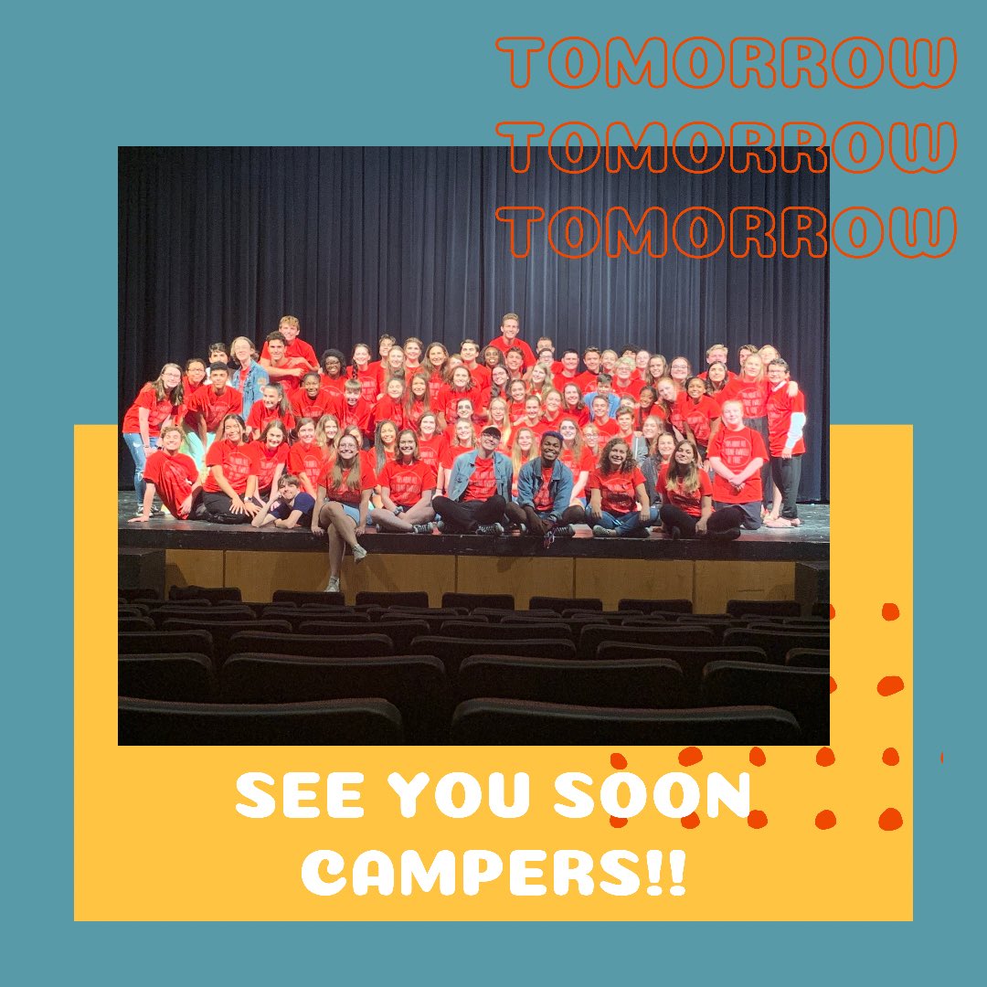 spotlightcamp's tweet photo. Summer Spotlight 2021 begins tomorrow morning! We’re excited for two weeks of workshops, rehearsals, and fun!!! https://t.co/k6Gasb5LXB