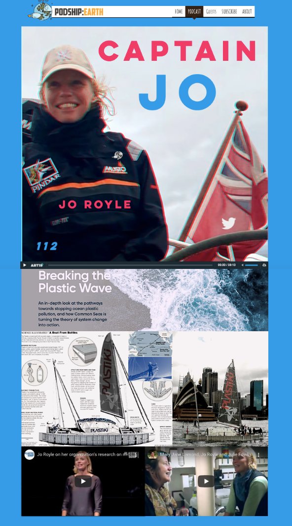 New Episode available! podshipearth.com/jo  This week, Jared talks with sailing Captain <a href="/Jo_Royle/">Jo Royle</a> who skippered the Plastiki - a boat made from 12,500 plastic bottles and then founded the groundbreaking non-profit <a href="/commonseas/">Common Seas</a> to rid the oceans of plastic.