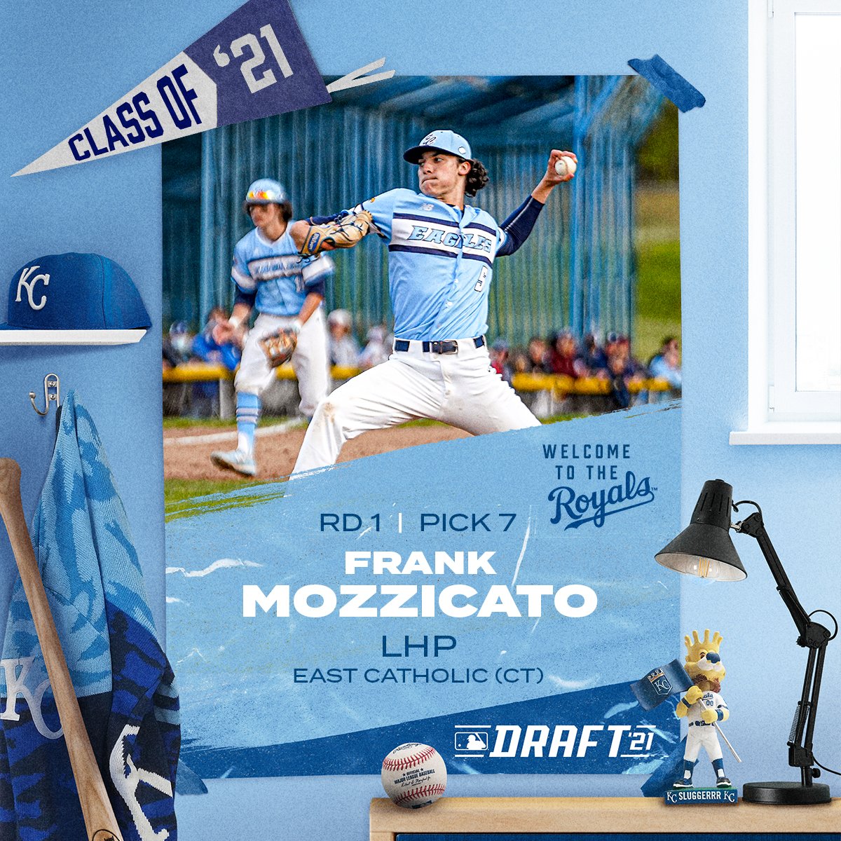 Royals's tweet photo. With the 7th pick in the 2021 #MLBDraft, we’ve selected LHP Frank Mozzicato from East Catholic HS (CT).

#TogetherRoyal https://t.co/HVQdZSbGf1