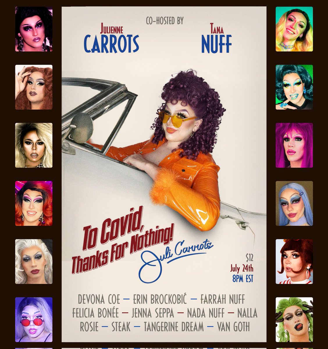 thejulicarrots's tweet photo. To Covid, Thanks For Nothing! Juli Carrots
---
A night to thank and give back to the supporters that lifted us up when the pandemic took our venues down. This us for all of you.
---
Follow the link in my bio for event &amp; ticket information.
---
See you there! xox https://t.co/0NWeXeUNNF