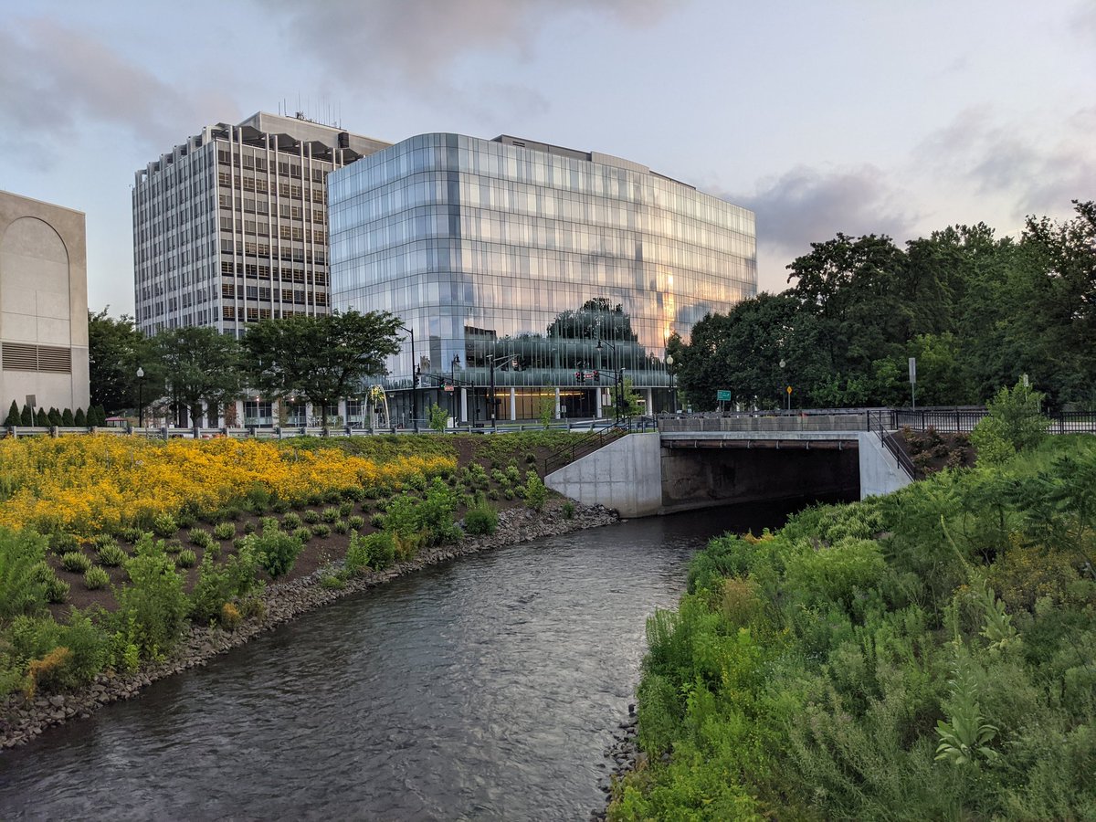 The newly daylit Assunpink Creek next to Mill Hill Park in Trenton. I'm so excited for this to open! It's right around the corner from Warren St where all the restaurants &amp; Starbucks are. It'll especially be a critical asset once the abandoned garage is developed. #TrentonMakes