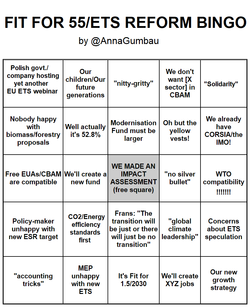 Yeah the #EURO2020 was fun & all but are you all ready for #FitFor55 week?! So am I! I had a lot of fun over the weekend creating my own #EUETS/#FitFor55 bingo! Make sure to keep it handy this week- and in all upcoming #EUGreenDeal events & webinars coming up 😉 Have fun! #OCTT