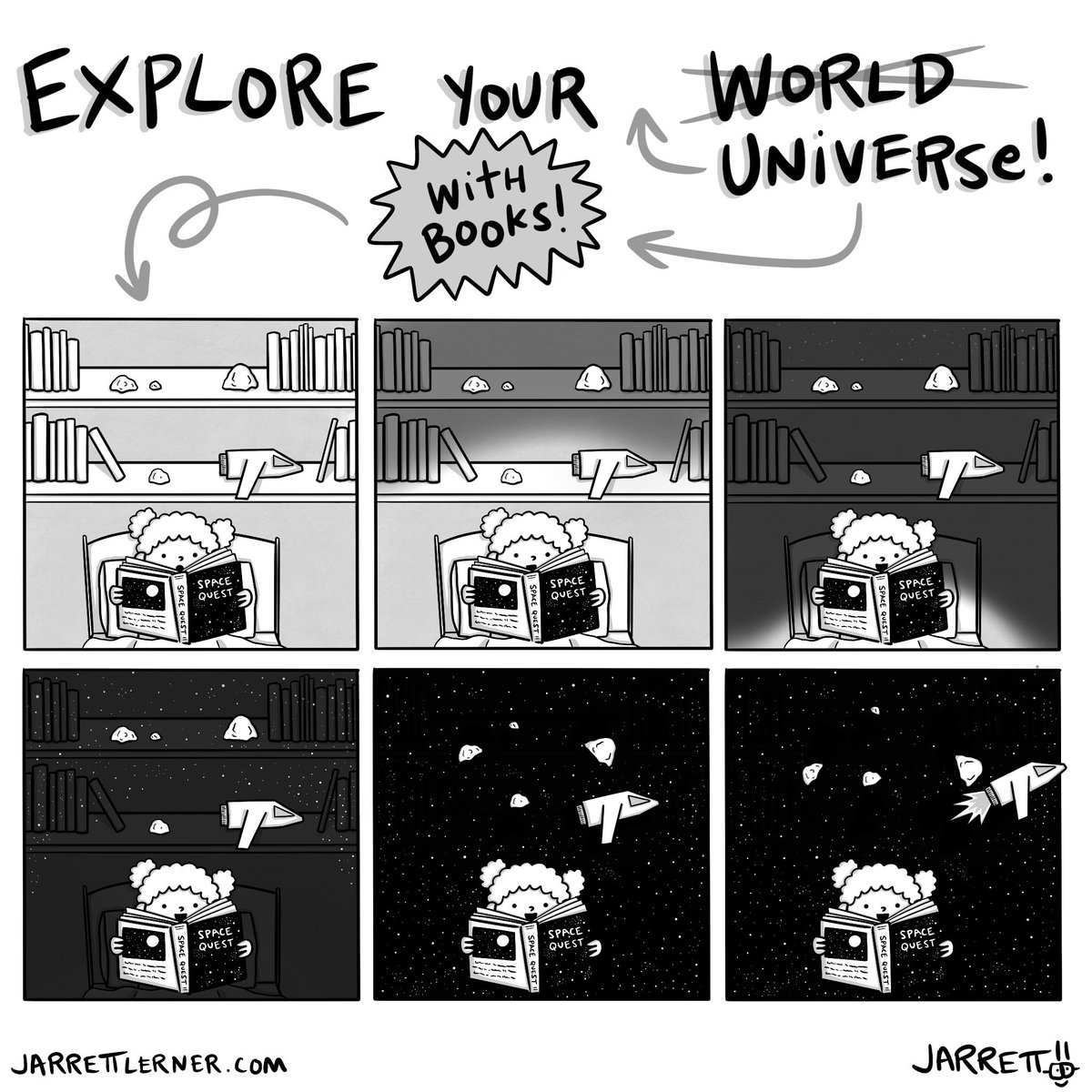 I hope every kid spends some of this summer exploring their universe with a book (or two… or three… or ten). Shout-out to all the educators and librarians who work so hard and do so much to give kids the motivation and resources they need to do exactly that. 🙌