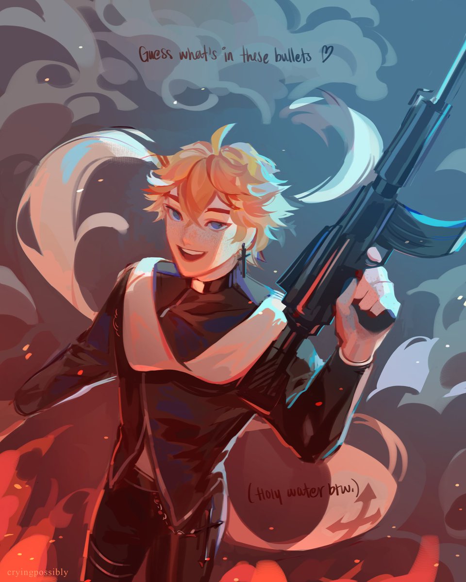 elodeas's tweet photo. day 7 angel/demon or in this case priest
points at them. stupid (affectionate)
#chilucweek2021 #chiluc https://t.co/4fSolKL6BH