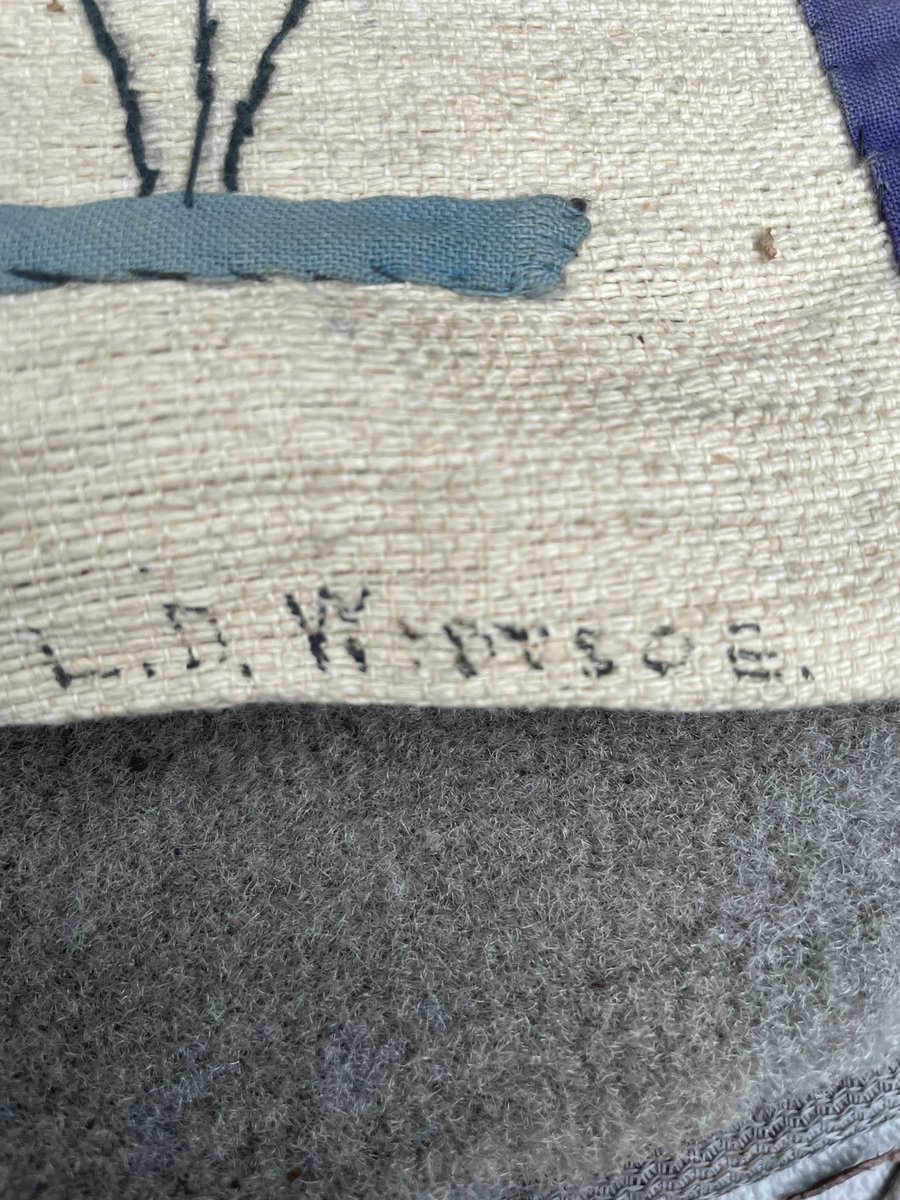 AMHBruce's tweet photo. Among my parents’ things was this tote bag like thing. It is hand stitched. I found it striking and there were two names at the bottom J A Motsoe &amp; L D Widtsoe. I haven’t had any luck finding them in Family Search. Do you think I got the spelling right? https://t.co/hql5Iofour