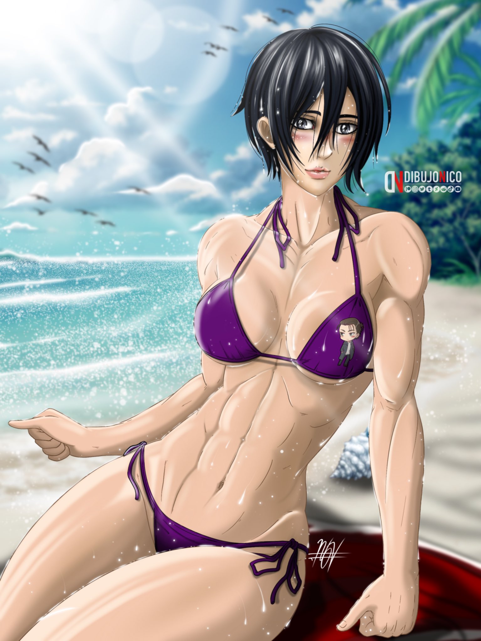 DIBUJÓNICO ® on X: Commission which was a small edit of a drawing that I  had previously posted. Mikasa Ackerman in its beach version. Mikasa in a  swimsuit is probably what many