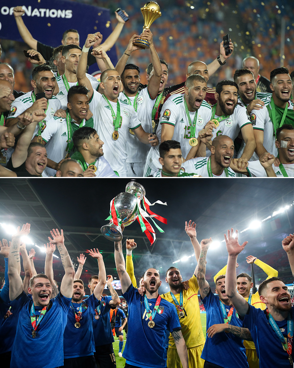 LMDFoot_'s tweet photo. ❌ 2018 : Italie et Algérie pas qualifiées pour la Coupe du Monde

✍️ Été 2018 : Arrivée de Mancini et Belmadi

Depuis :

🇩🇿 Algérie : 27 matchs sans défaite et vainqueur de la CAN 2019
🇮🇹 Italie : 34 matchs sans défaite et vainqueur de l'Euro 2020.

Bravo à Belmadi et Mancini 👏 https://t.co/0unLw72Akx