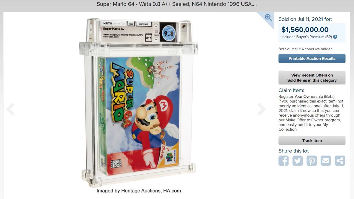 スーパーマリオ64の新品未開封品がオークションで最高値更新！