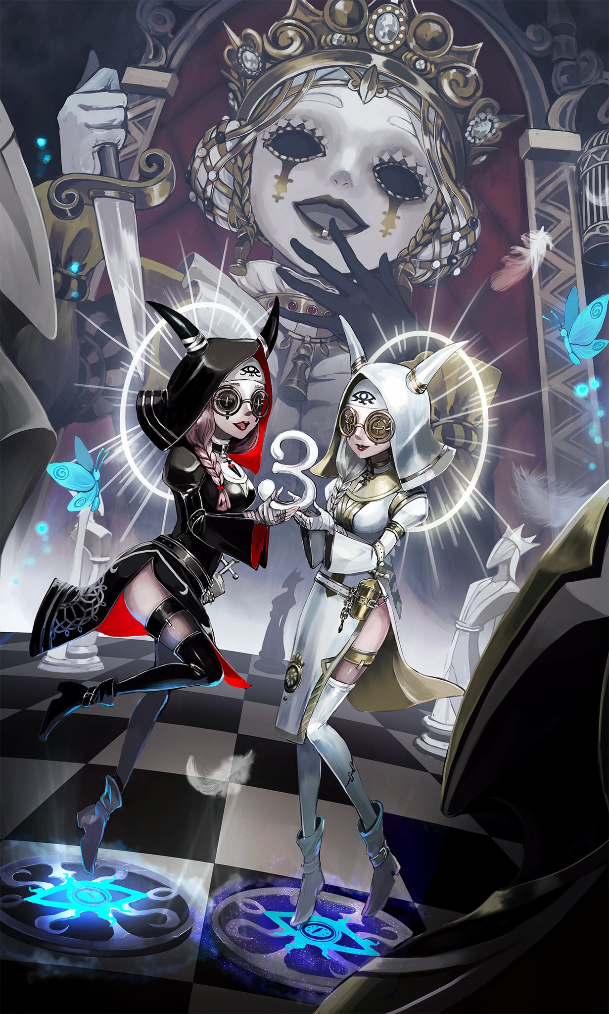 公式 Identityv 第五人格 はは まるでチェスの駒のようですね 一体ここからどう進むのか 一つ助言するとしたら 前ばかり見ないことでしょうか 皆様も背後からチェックメイトされないよう ご注意くださいね 3周年祝いのイラストを