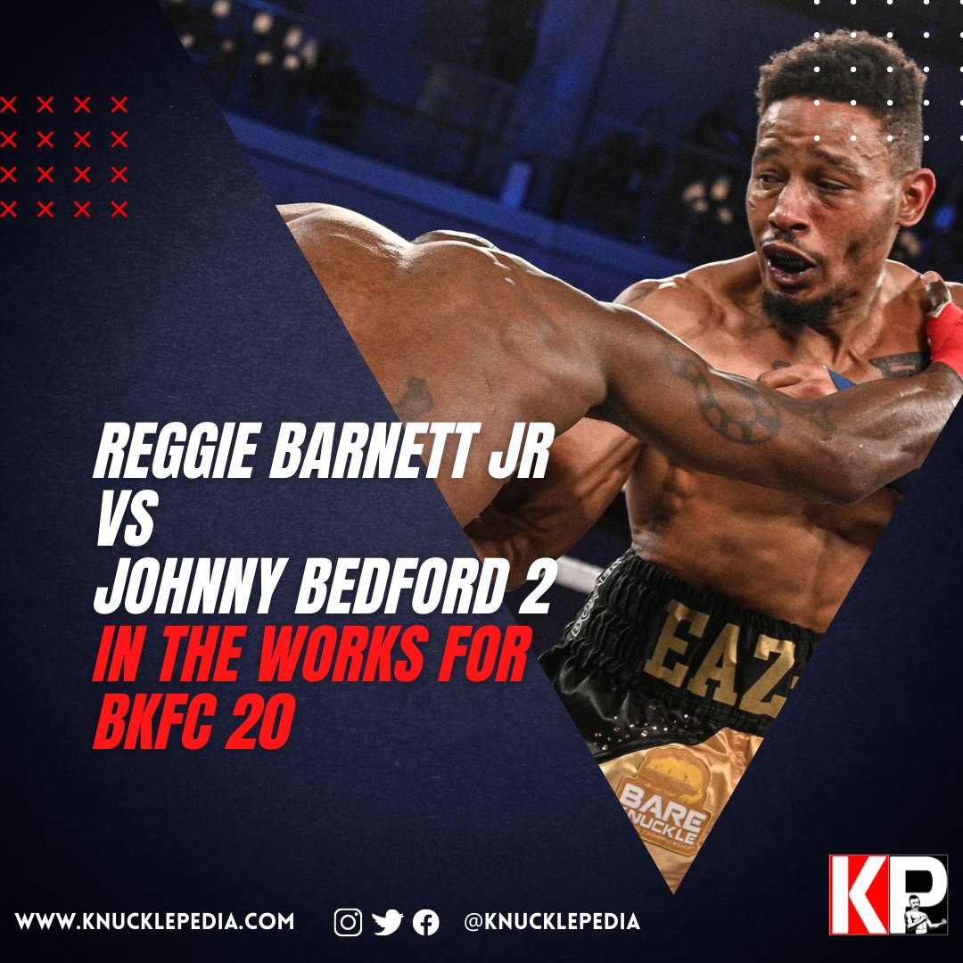 The rematch of Reggie Barnett Jr and Johnny Bedford is reportedly in the works for #bkfc20 in August per multiple sources...<a href="/bareknucklefc/">Bare Knuckle FC</a> @brutalbedford @_eaz_e