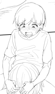 何かをかかえている男の子の絵です 