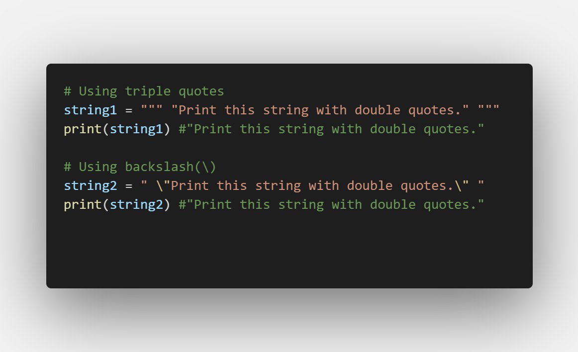 krupalirao95's tweet photo. Python #shortquestion
Q: How to print a string alongside single or double inverted comma?
A: we can achieve it using two ways.
i) using triple quotes
ii) using backslash(\) https://t.co/VPFF49s8AL