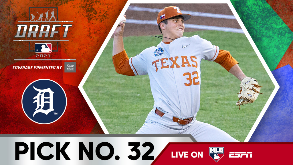 MLBDraft's tweet photo. With the 32nd overall pick, the @Tigers select @TexasBaseball right-hander Ty Madden, No. 9 on the Top 250 Draft Prospects list.

Watch live: https://t.co/0xWeUlzxTb https://t.co/VLxJw0Iqvb