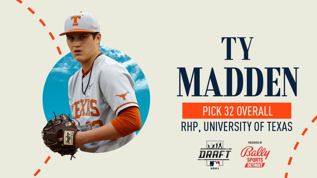 With the 32nd pick in the 2021 #MLBDraft, the Detroit Tigers select RHP Ty Madden from the University of Texas.