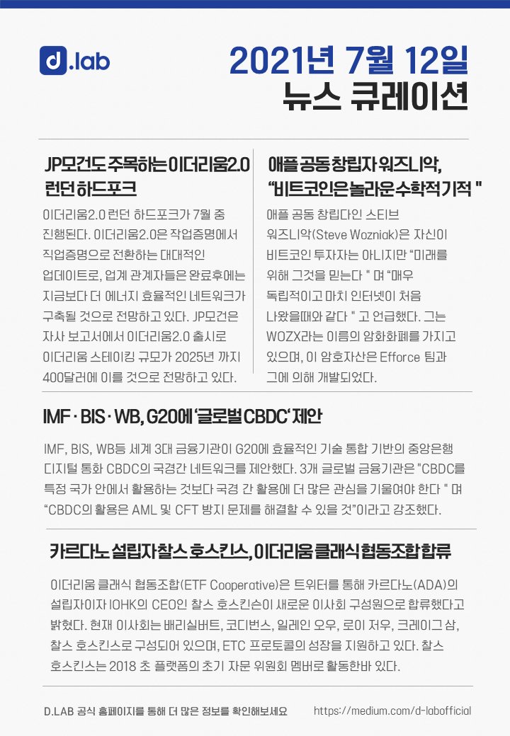 📌 7월 12일 #암호화폐 #뉴스큐레이션 🔍

자세한 내용은 하기의 링크를 통해 확인해주세요!👇
medium.com/d-labofficial/…
#blockchain #ethereum #cbdc #eth #bitcoin #btc #crypto #cryptocurrency