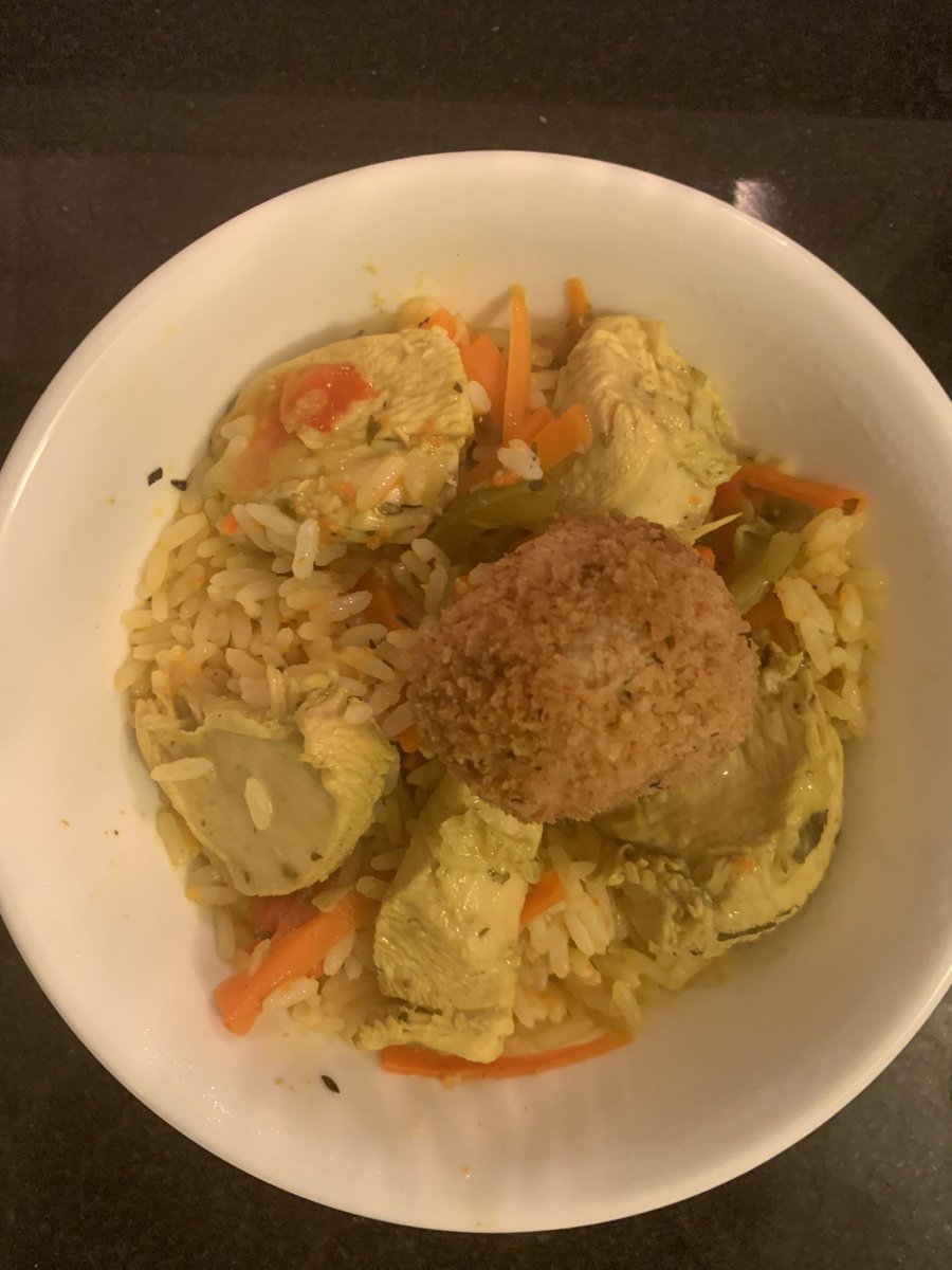 CherKhann's tweet photo. St Lucia - Stacy on https://t.co/XD2xhCLuNX nyc, banana croquettes and coconut chicken curry on ginger-carrot rice https://t.co/DWvVXttho3