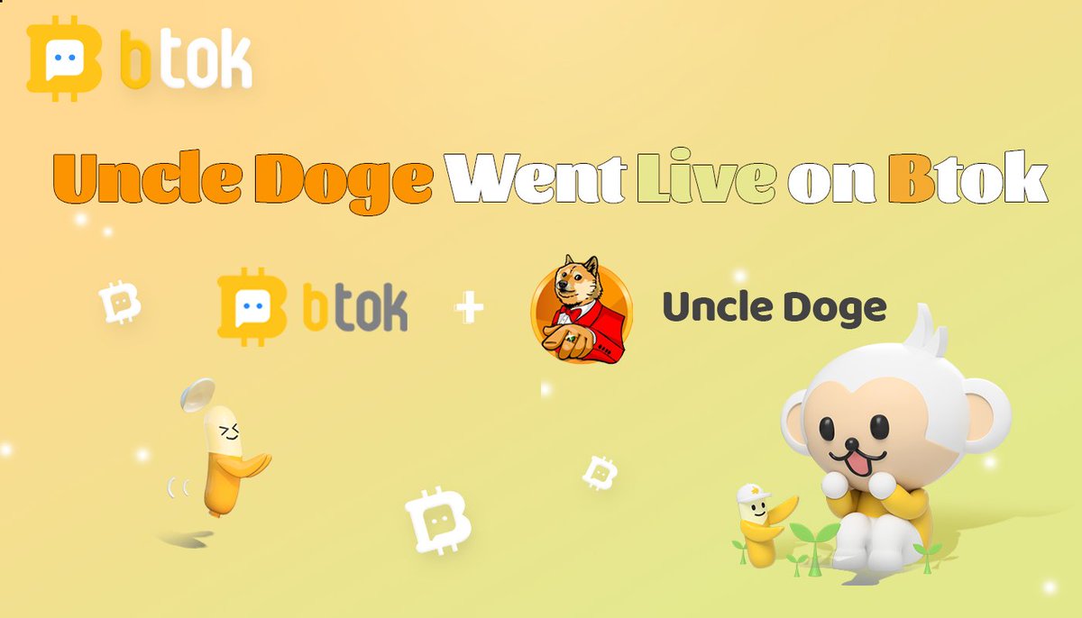 Uncle Doge went live on Btok！！
🔗Project Official Website: uncle-doge.com
✅Deposit: 1BTC
⏰Ads are displayed in discovery page, mine page and group entrance page from July 7th to July 14th.
✅Audit Report:github.com/TechRate/Smart…
@UncleDogeBSC #UncleDogeBSC #Btok
