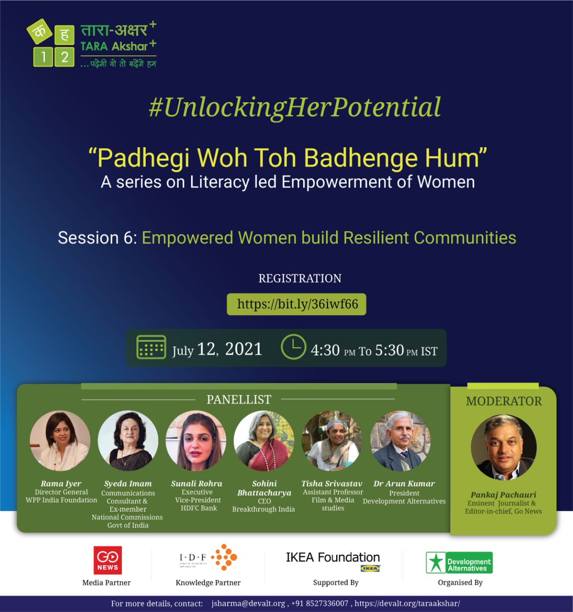 Join us as we are set to discuss the intersectionality of women empowerment and resilient communities as critical responses to a fragile situation like pandemic. 

Register Here For The Event bit.ly/36iwf66
<a href="/TARAAkshar/">TARA Akshar+</a> <a href="/DAperspectives/">Development Alternatives</a>  <a href="/PankajPachauri/">Pankaj Pachauri</a>