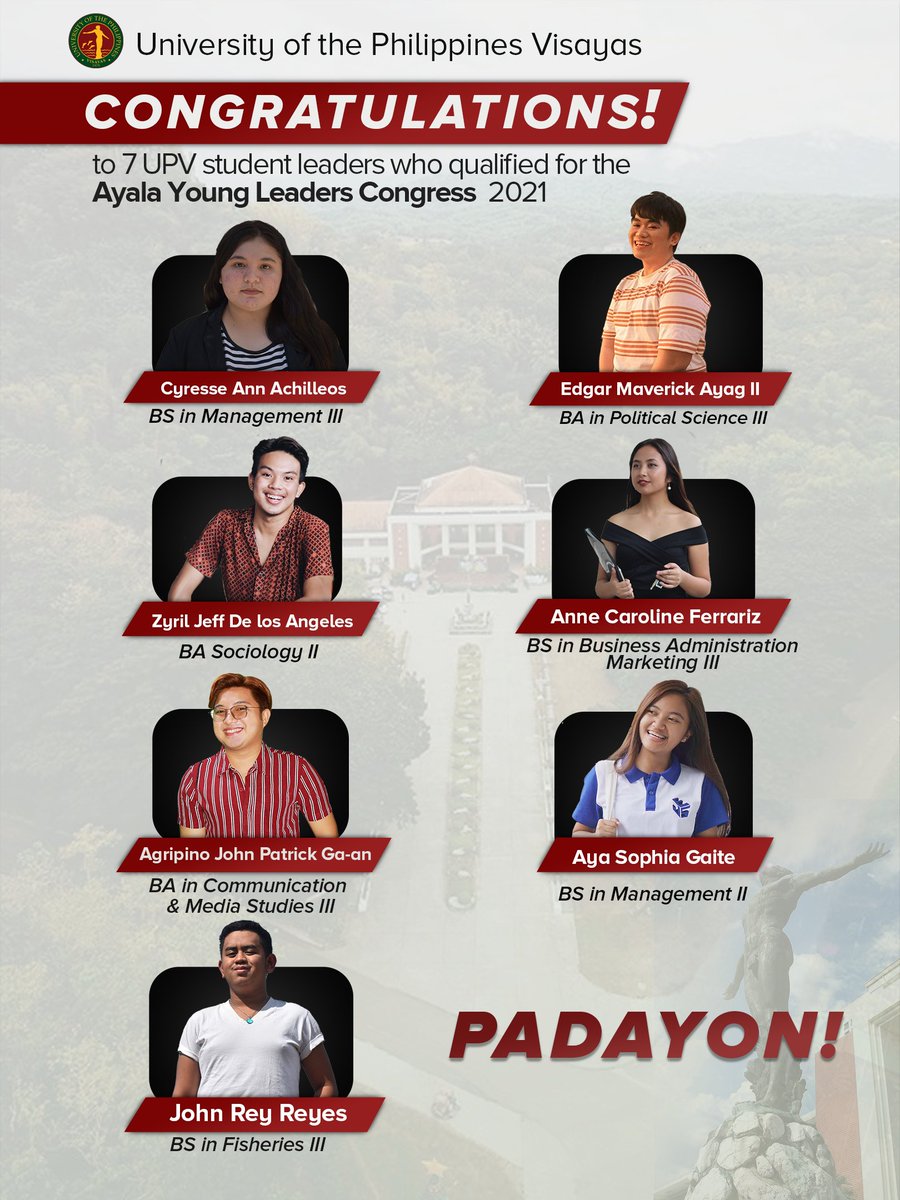 UPVOfficial's tweet photo. Seven (7) student leaders from the University of the Philippines Visayas are among the 84 delegates of the 23rd Ayala Young Leaders Congress (AYLC) for this year.

READ: https://t.co/UcVJG7pKxT https://t.co/oexacnh0tZ