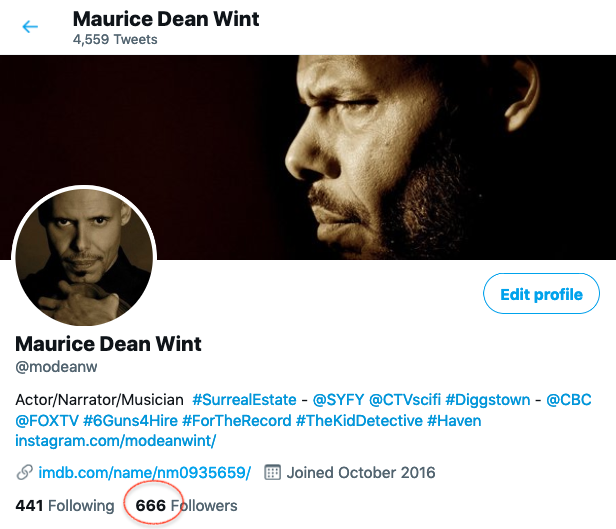 modeanw's tweet photo. It appears the 'beastly one' has taken hold of my @Twitter house and marked me with his favourite numbers. #666s 👹Perhaps some kind-hearted soul will flip the count and exorcise the little devil for me. #667andbeyond👉🏾
#justtobesafe😓
#SurrealEstate @syfy @CTVSciFi - #5DAYS!!📺 https://t.co/Zq38kMK4F3