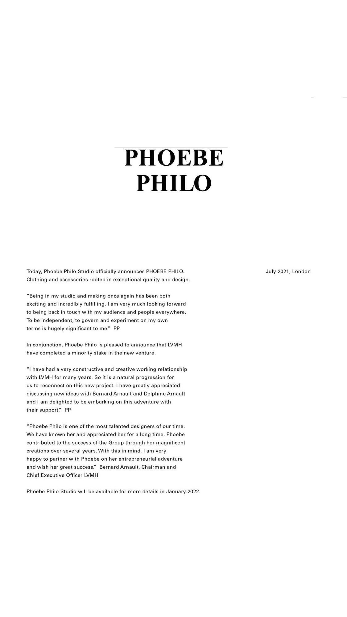 Jeremy Danté on X: BREAKING: Phoebe Philo returns to fashion with Phoebe  Philo Studio, January 2022. LVMH owns mini rotor stake, but Phoebe will  create something totally original. GAGGING. Save now. This