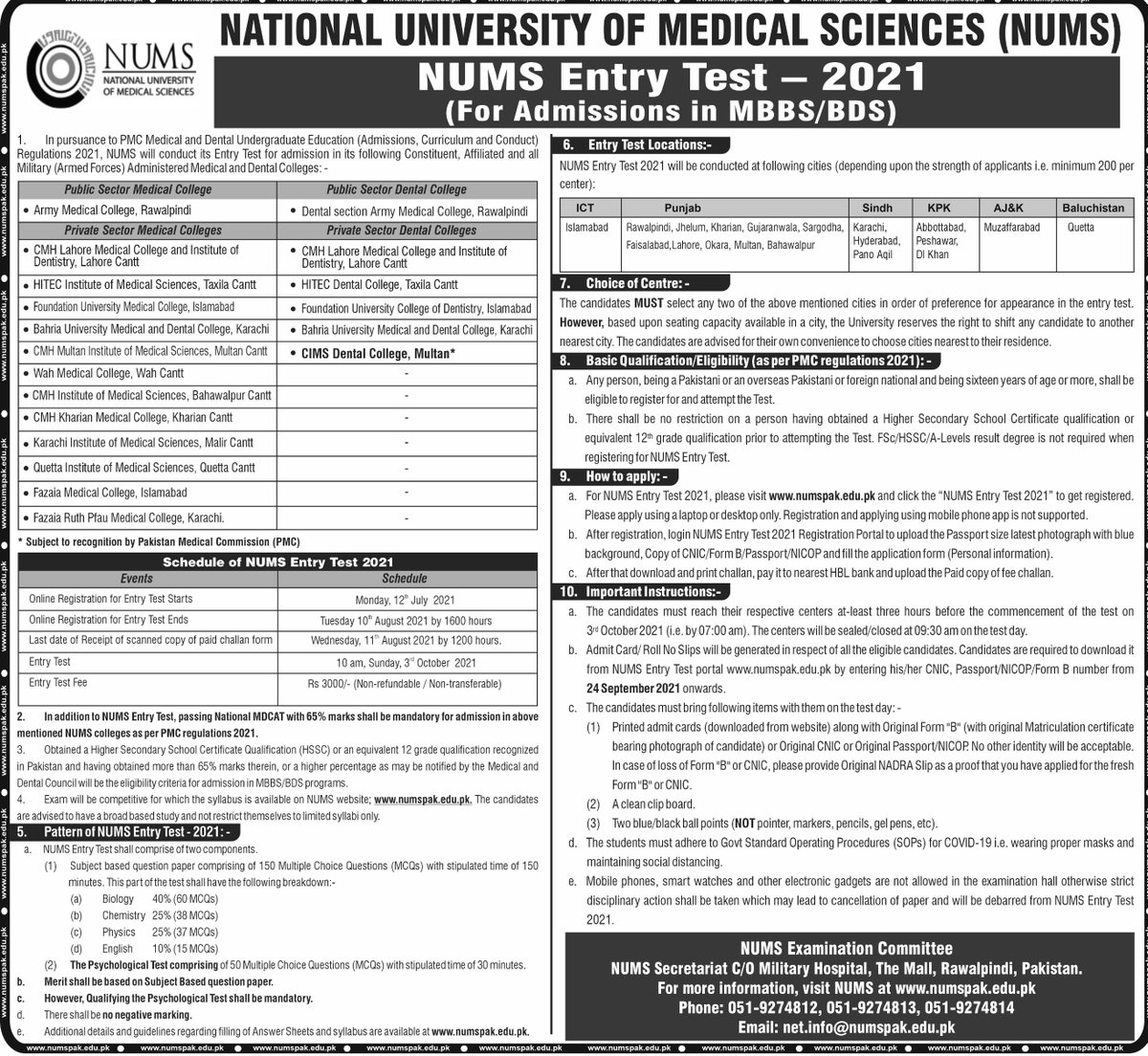 NumsOfficial's tweet photo. NUMS Entry Test 2021

(for Admissions in MBBS and BDS)

For more info visit our website

https://t.co/0KSDrsQ0Ng

#NUMS #NUMS_MDCAT #MDCAT #NUMS_EntryTest #MBBS #BDS #NUMS_Admissions #NUMS_MBBS_BDS #2021 https://t.co/vxZLQ02WsA