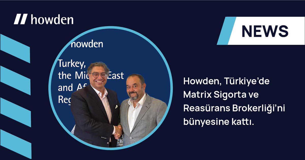 HowdenTurkey's tweet photo. Howden Group, 2014 yılından beri Türkiye’de faaliyet gösteren ve reasürans ile ihtisas brokerliği konularında uzman olan Matrix Türkiye’yi satın aldı. Bu satın almayla birlikte Howden Türkiye’nin müşterilerine sunacağı satış yelpazesi genişlemiş oldu.
#HowdenGroup #HowdenTurkey https://t.co/dNuknKl0Y7