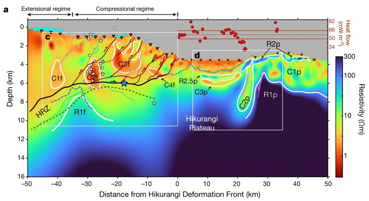 Astonishing paper! 😮

#Seamount basalts trap fluids. When the seamount subducts, it fractures the hanging wall. The basalt cracks (#earthquakes!) and fluids escape, allowing #slowslip on the #megathrust. Documented in #Hikurangi! 🤩 1/2

@kerrywkey
doi.org/10.1038/s41586…