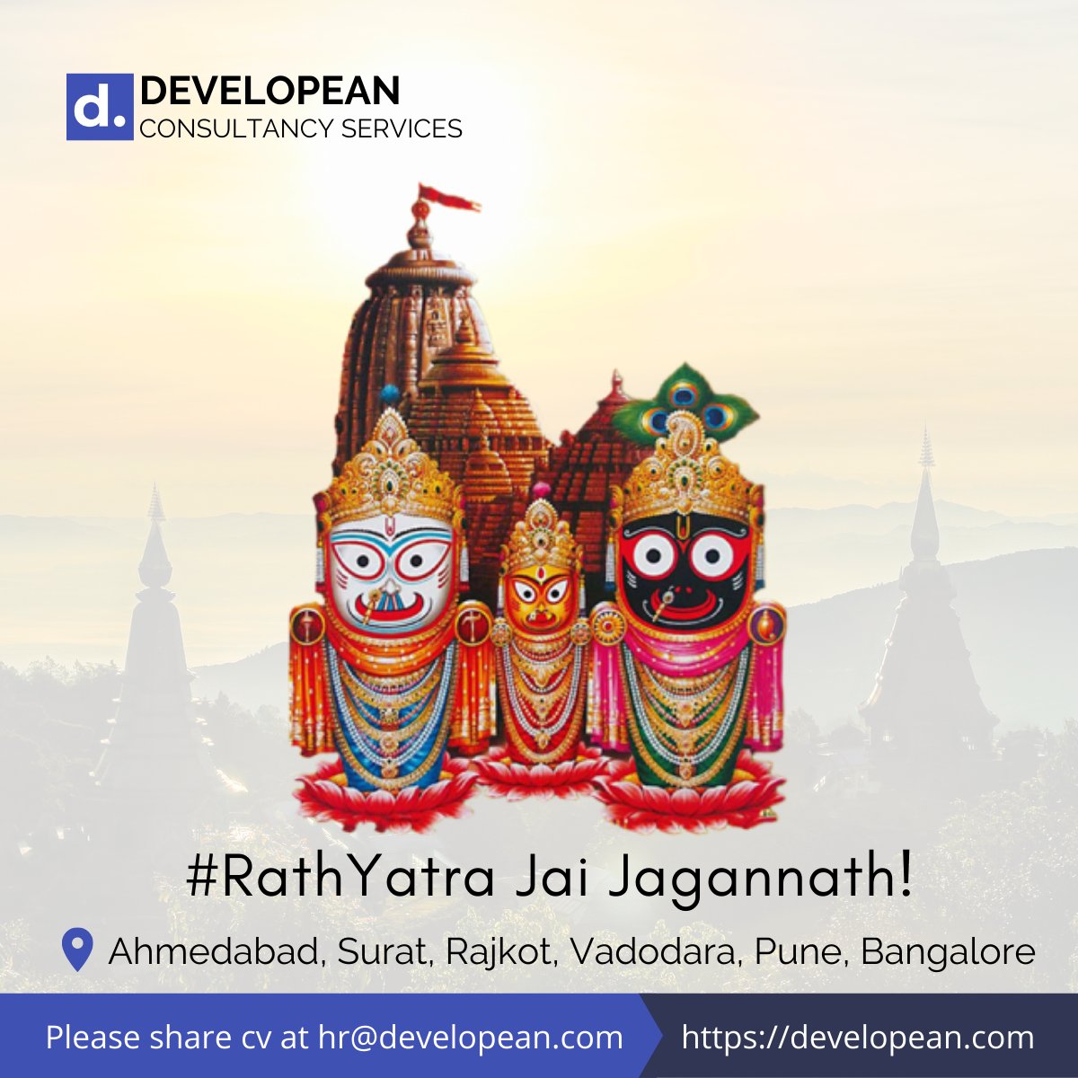 developean's tweet image. Greetings from #Developean to everyone on the special occasion of the #RathYatra. Jai Jagannath!