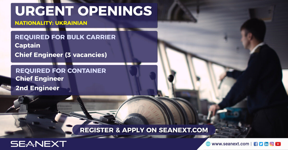 weareSeanext's tweet photo. Urgent openings. Apply at https://t.co/C3omGFJhMk or send your CVs to support@seanext.com

#Seanext #SeanextRecruitment #Seafarer #Seaman #shippingindustry #maritime #maritimeindustry #marinejobs  #JobsAtSea #BulkCarrier #Container #ContainerShip #maritimejobs #seajobs #jobsearch https://t.co/2BbGpEpqOW