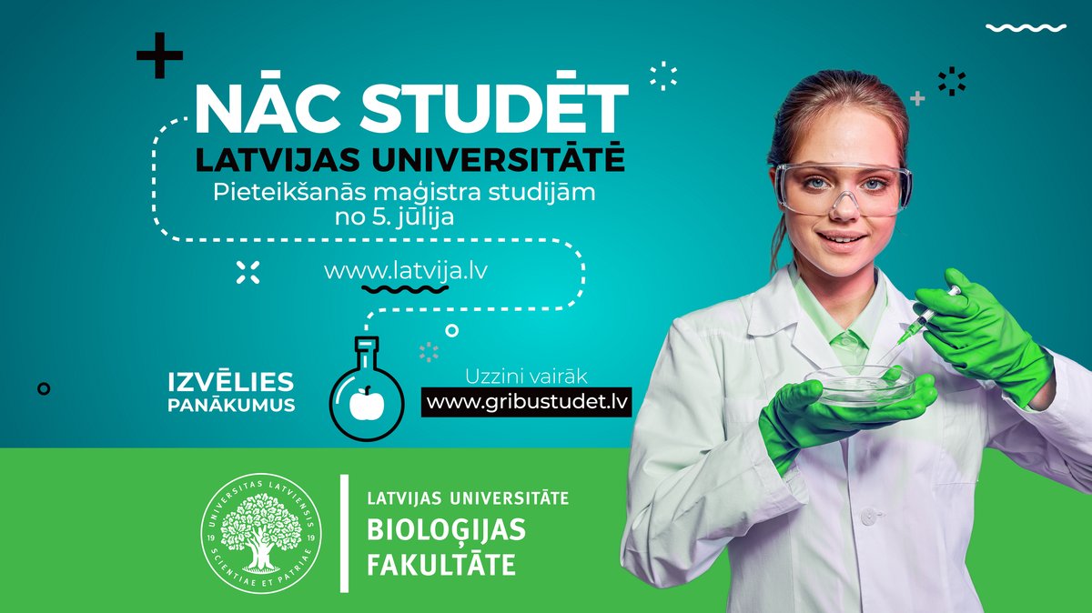 Izvēlies maģistra studijas LU Bioloģijas fakultātē!:

* Bioloģijas MSP
* Sporta zinātnes MSP
* Uzturzinātnes MSP

bf.lu.lv/par-mums/zinas…