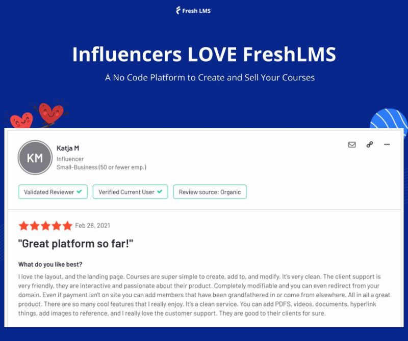 FreshLearnHQ's tweet image. 💖 Influencers Love FreshLMS!

See what Influencers are Saying about FreshLMS

#coachesofinstagram #smallbusinessowner #creators #onlinecourses #coursecreators #freshlms #testimonials #lms #elearning
