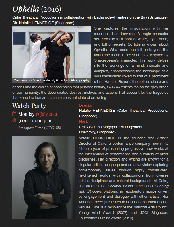 WSC_2021's tweet photo. Join live #WSC_2021 Watch Parties! Meet Singaporean director Natalie HENNEDIGE (12 July) and French director Annette LEDAY (13 July), 9-10 pm. Singapore Time (UTC+08). Stay tuned for three more Watch Parties next week! Registration at https://t.co/mRxYEFWf5N. https://t.co/DjP7LZD5eY