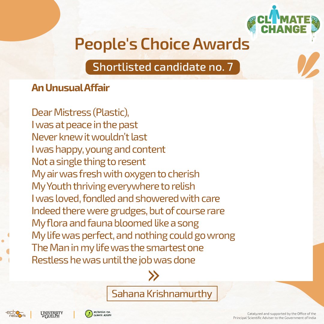 theechonetwork's tweet photo. We asked U what your understanding of #climatechange is &amp; here is your answer

Presenting the 10 shortlisted entries for the People's Choice Award! 'Like' your fav entry now as your 'likes' will decide the 5 WINNERS

Entry 7, Poem by @Lyfeinametro 

@Initiative4CA @GIER_UofG https://t.co/BTdCqUDpSc