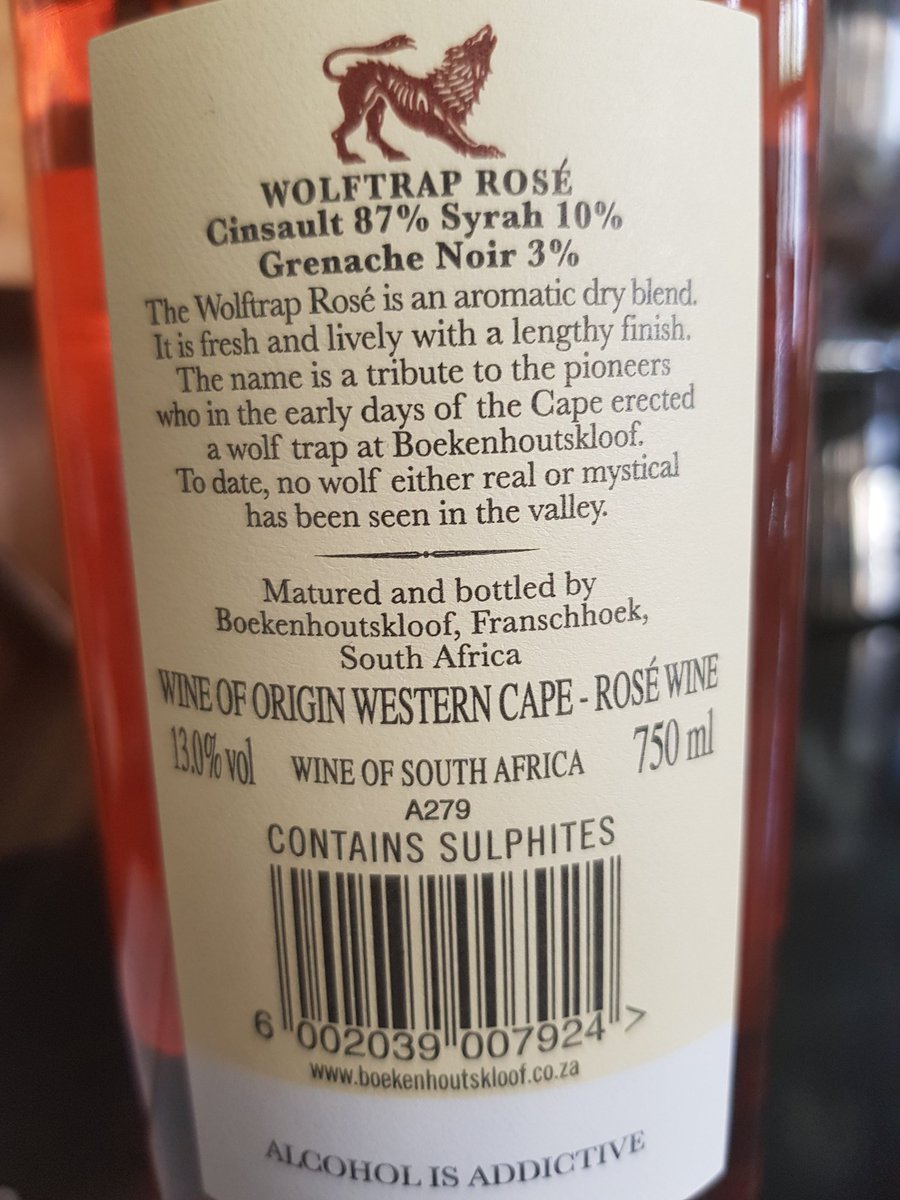 Wolftrap Rosé 2017 

Still refreshing 4 years after vintage 

#southafrica #miguelchan #wine #franschhoek #roséallday 
#Gauteng #Johannesburg #Farmall #WineBar #MC #Africa #capetown #SouthAfrican #Durban #sandton #pretoria #boekenhoutskloof #rosé #trout #cinsault #syrah #grenache