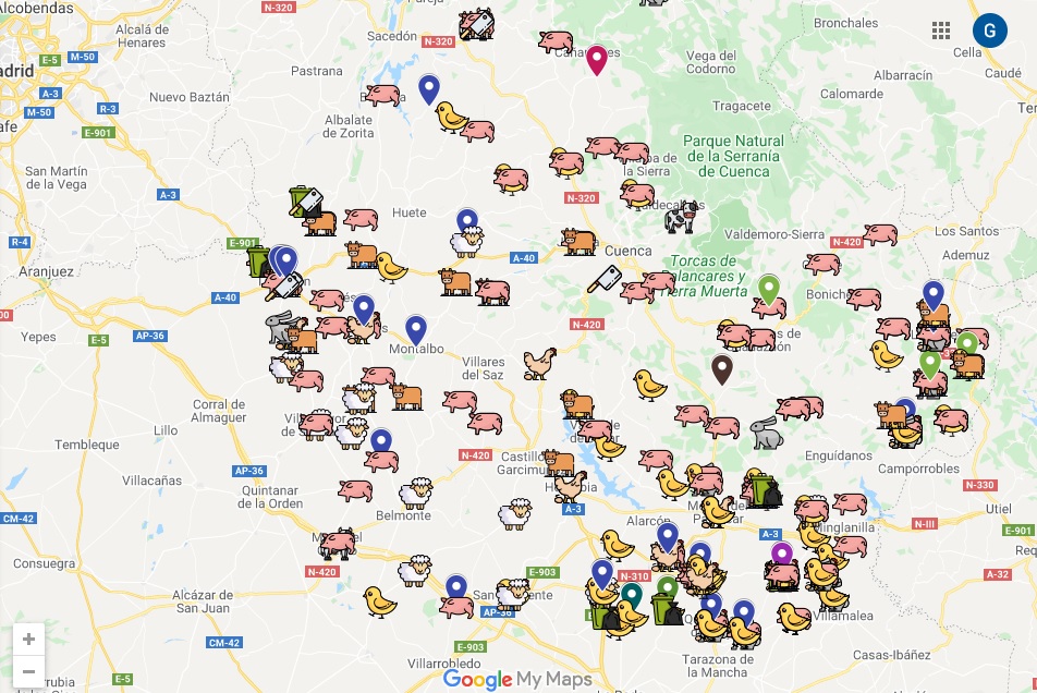 gabrielariasr's tweet photo. ¿Sabéis por qué Page se lanzó a la yugular de @agarzon cuando este propuso un consumo más razonable de carne? Os lo resumo con una imagen cortesía de @PueblosVivosCU 

Esto que veis es la provincia de Cuenca con las macrogranjas que se van a construir. Pues eso. https://t.co/v2JWMkmMgq