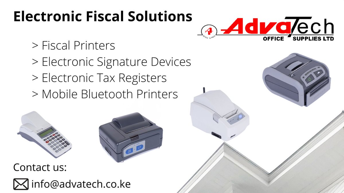 AdvatechLimited's tweet photo. Get your #FiscalDevices from a certified dealer. For all your #FiscalPrinters, #ElectronicTaxRegisters &amp; Electronic Signature Devices, We've got you covered!

Check us out on our website, call or email us for all your inquiries.
☎ 0716971622
📧info@advatech.co.ke https://t.co/7QmBG8wuWS