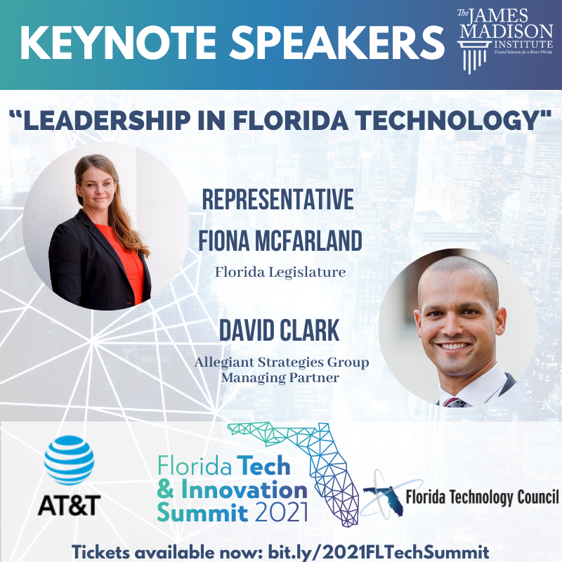 JmsMadisonInst's tweet photo. Don't miss @FionaForFlorida and David Clark at #JMITechSummit2021 this week!
Rep. McFarland and Clark will be discussing "Leadership in Florida Technology." Join us in Tampa on Wednesday and Thursday.
https://t.co/KZn5cfvaqD #flapol https://t.co/xYz4mtszof